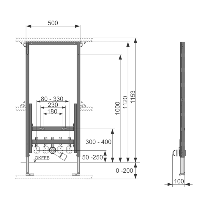 Potinkinis universalus bidė rėmas TECEprofil 1120 mm su tvirtinimais