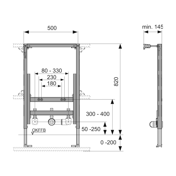 Seina sisse universaalne bideeraam TECEprofil 820 mm koos kinnitustega