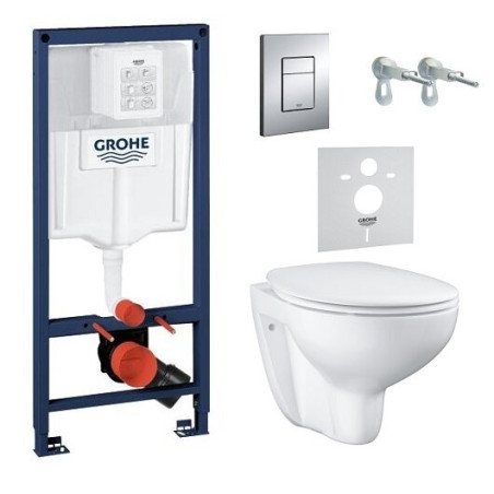 Priekšsienas tualetes karkass GROHE Rapid SL 5 in 1 + piekaramā tualete GROHE Bau Ceramic Rimless ar mīksti aizveramu vāku