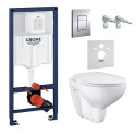 Pre-wall toilet frame GROHE Rapid SL 5 in 1 + suspended toilet GROHE Bau Ceramic Rimless with soft-close cover