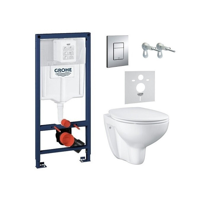 Seina sisse paigaldatav WC-raam GROHE Rapid SL 5 in 1 + peatatud WC GROHE Bau Ceramic Rimless pehmelt suletava kattega