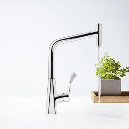 Köök (valamud) kraan sissetõmmatava nokaga HANSGROHE Metris Select 320, kroomitud suled, 73803000