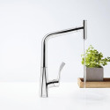 Köök (valamud) kraan sissetõmmatava nokaga HANSGROHE Metris Select 320, kroomitud suled, 73803000