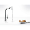 Смеситель для кухни (мойки) с выдвижным клювом HANSGROHE Metris Select 320, перья из нержавеющей стали, 14820800