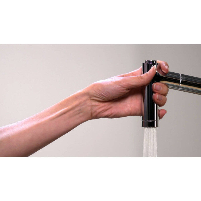 Смеситель для кухни (мойки) с выдвижным клювом HANSGROHE Metris Select 320, перья из нержавеющей стали, 14820800