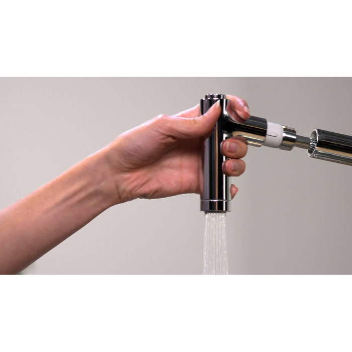 Смеситель для кухни (мойки) с выдвижным клювом HANSGROHE Metris Select 320, перья из нержавеющей стали, 14820800