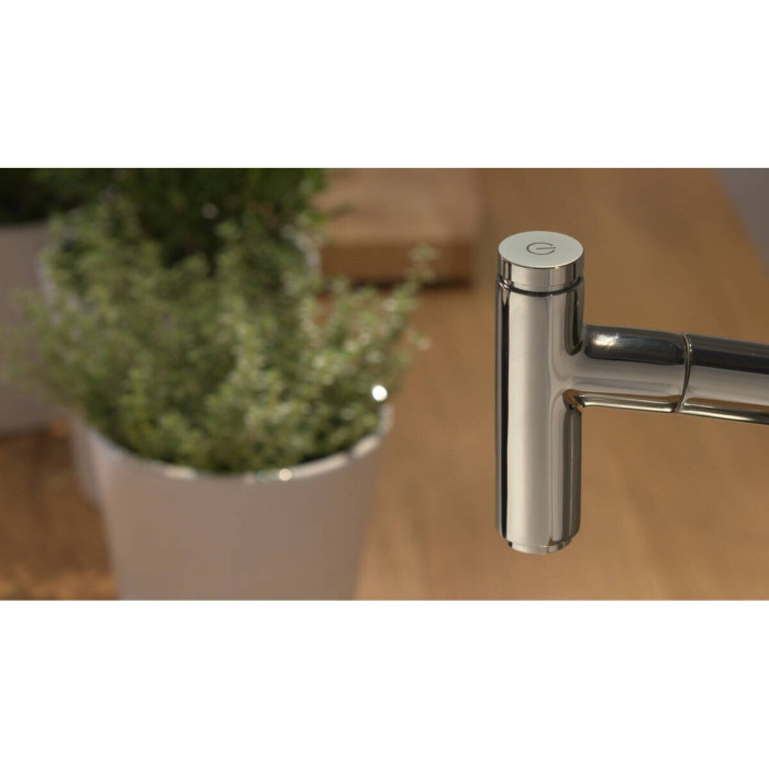 Köök (valamud) segisti sissetõmmatava nokaga HANSGROHE Metris Select 320, roostevabast terasest suled, 14820800