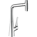 Kitchen (sinks) faucet with retractable beak HANSGROHE Metris Select M71, chrome feathers, two currents, 73816000