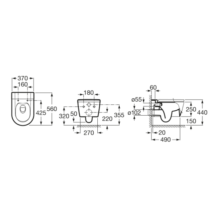 Suspended toilet ROCA Inspira Rimless with Slow close cover