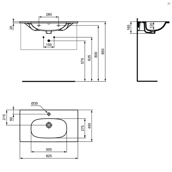 The washbasin is mounted on the cabinet IDEAL STANDARD Tesi, black matte 83 cm, T3509V3