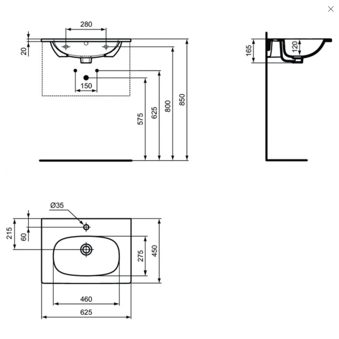 Valamu on paigaldatud kapile IDEAL STANDARD Tesi, must matt 63 cm, T3510V3