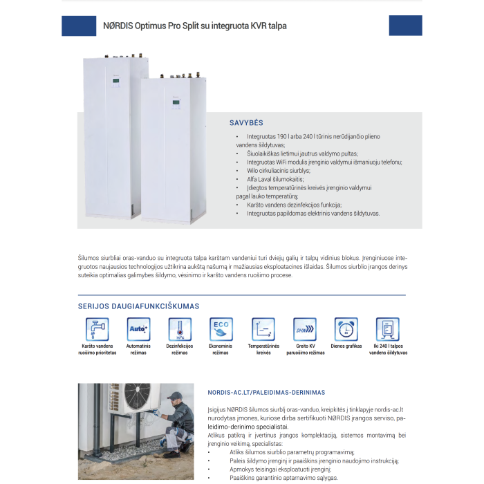 Gaisa-ūdens sūknis NØRDIS Optimus Pro (ar integrētu 190 l ietilpību rūgtajam ūdenim) (6.20-6.55 kW) -25