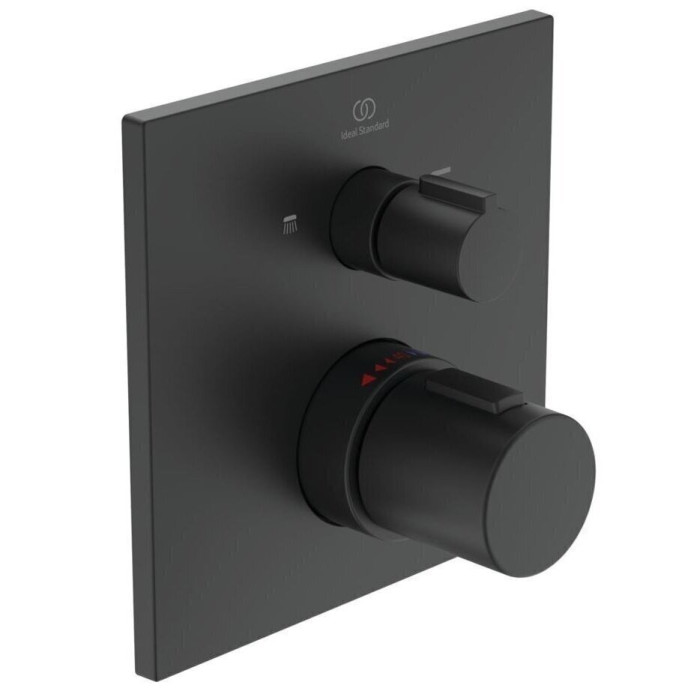 Скрытая термостатическая душевая система IDEAL STANDARD Ceratherm C100, с изголовьем из казеуса 200 мм, черный матовый, KCT20XG