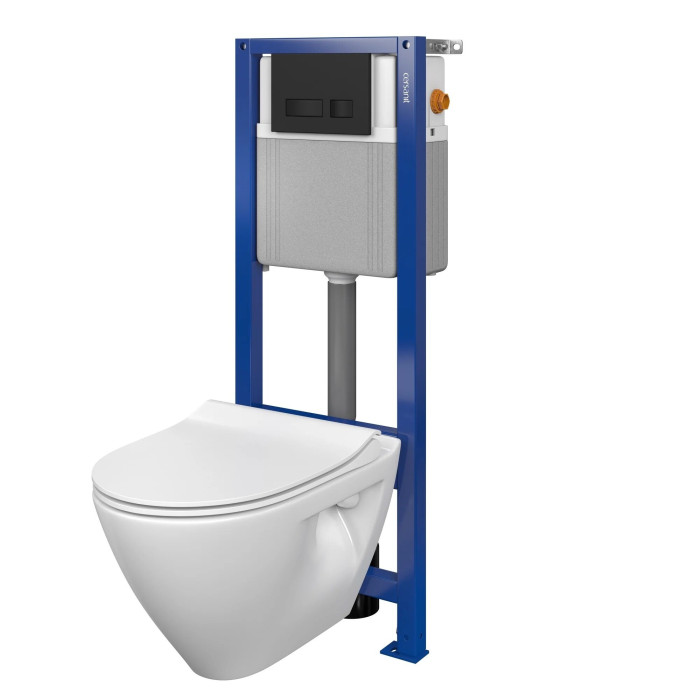 Pre-wall toilet frame CERSANIT 4 in 1, black-matte + suspended toilet CERSANIT Clean On with SLIM Slowclose cover