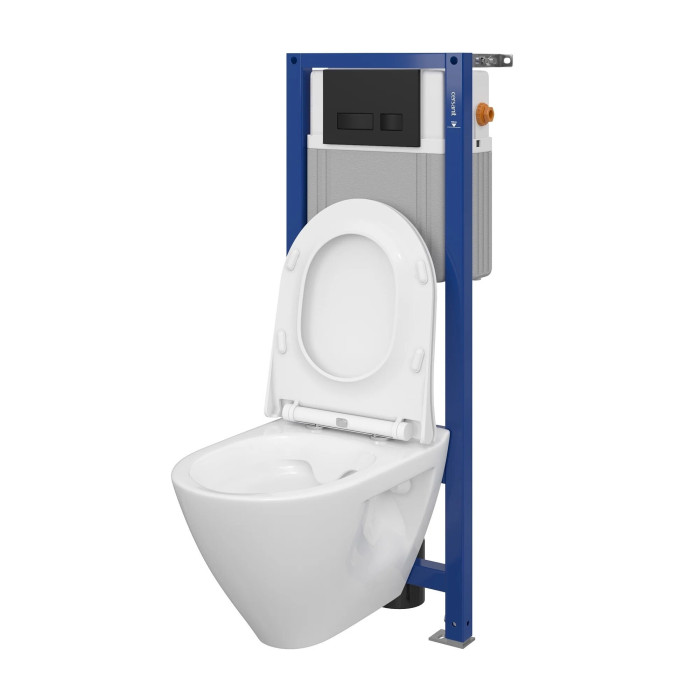 Pre-wall toilet frame CERSANIT 4 in 1, black-matte + suspended toilet CERSANIT Clean On with SLIM Slowclose cover