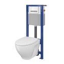 Seina sisse paigaldatav WC-raam CERSANIT 4 in 1, valge + rippuv WC CERSANIT Clean On SLIM Slowclose kattega