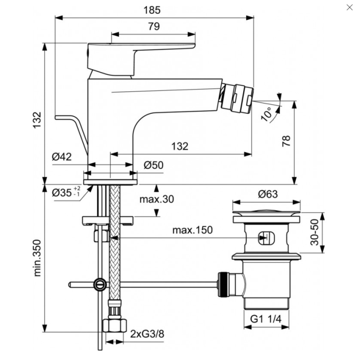 Bidė maišytuvas IDEAL STANDARD Cerafine O, juodas-matinis, BC705XG