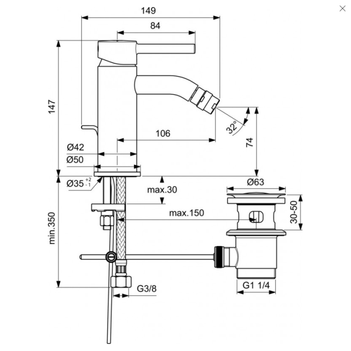 Bidė maišytuvas IDEAL STANDARD Cerafine O, juodas-matinis, BC197XG