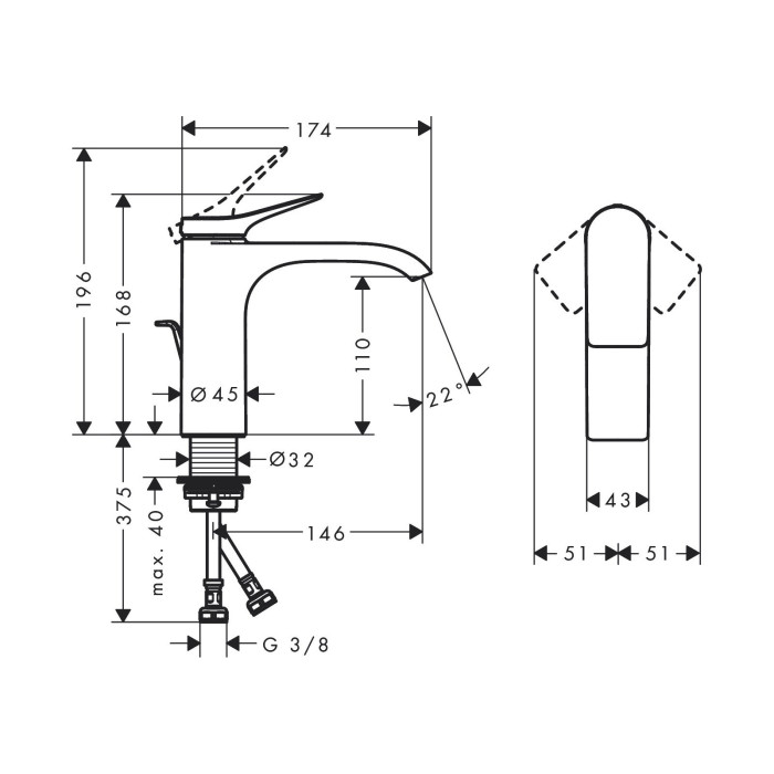 Praustuvo maišytuvas su dugno vožtuvis HANSGROHE Vivenis 110, 75020000