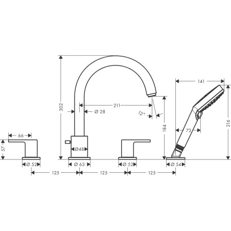 Vonios maišytuvas HANSGROHE Vernis Shape juoda-matinė, 71459670