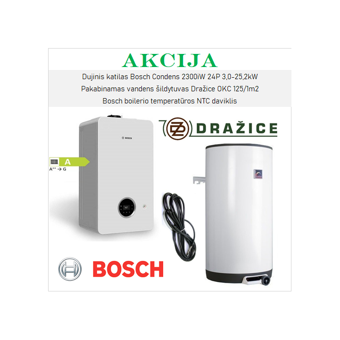 Akcijas BOSCH 25 kW no DRAŽICE 125 l apkures iekārtu komplekti