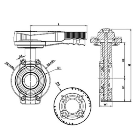 Äärikuga vööriklapp PVC-u pİMTAŞ 315 (PN10), veekindel