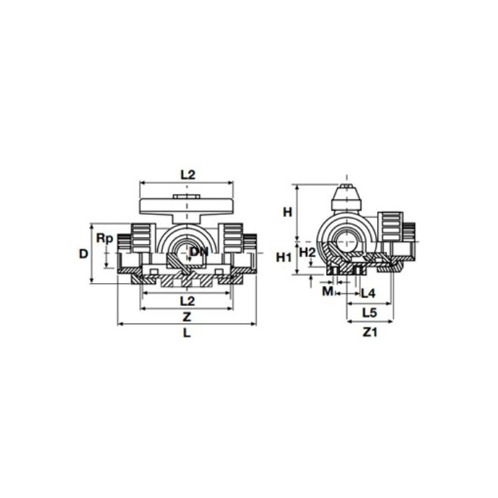 Rutulinis valve T formos PVC-U PİMTAŞ 20 mm (PN16), vandeniui