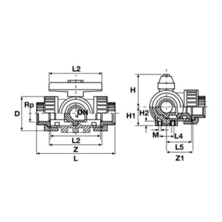Ball valve T-shaped PVC-U PİMTAŞ 63 mm (PN16), waterproof