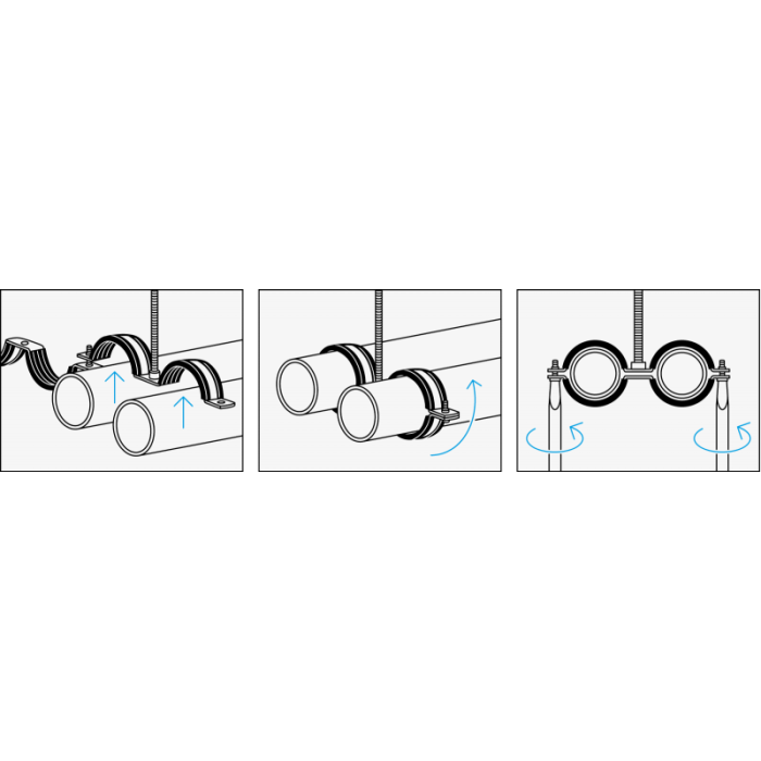 Metāla turētājs dubultā ar trokšņu slāpēšanas ieliktni vara caurulei NICZUK METALL 22 (20-23 mm), M8