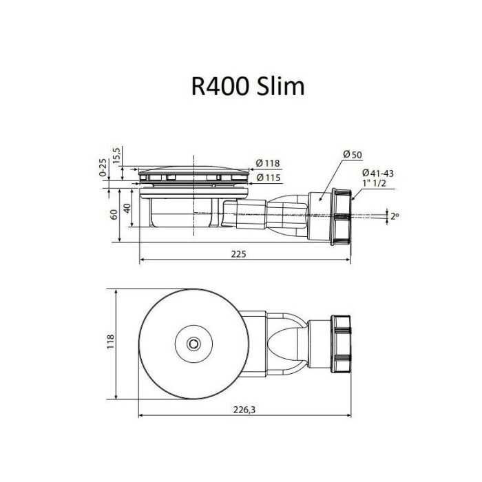 Nolaista sifonu duša paplātei RADAWAY R400 SLIM 90 mm