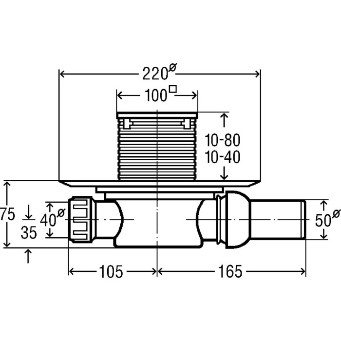 Ramp horizontal VIEGA with a "dry" siphon