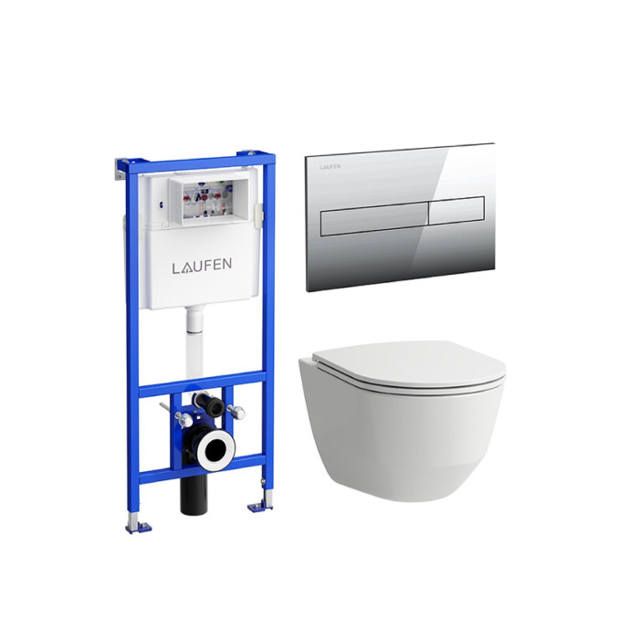 Seina sisse paigaldatav WC-raam LAUFEN 4 in 1, kroomitud + peatatud WC LAUFEN Pro Rimless SLIM Slowclose kaanega