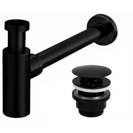 Сифон для умывальника - это нижний клапан Click Clack set LUXURY P1 универсальный, черно-матовый
