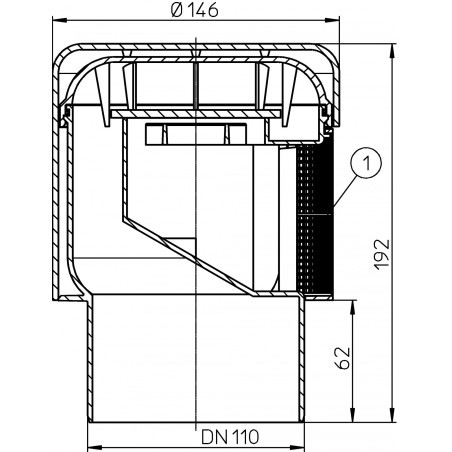 Bezvada notekas ar noņemamu sietu HL 110 mm