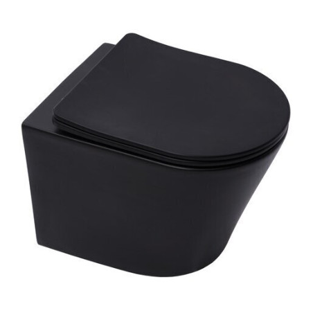 Pakabinamas unitazas SAT Infinitio Compact Rimless su Slim Slow close dangčiu, juodas-matinis