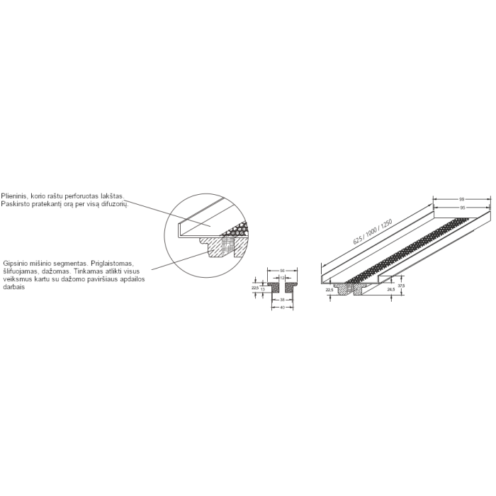 Slit-fitted cover-up diffusor VENTMANN Line 2, L - 625 mm