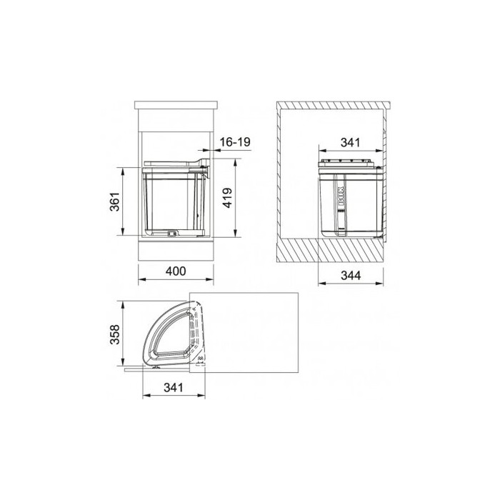 Garbage sorting system for cabinets FRANKE Sorter Pivot