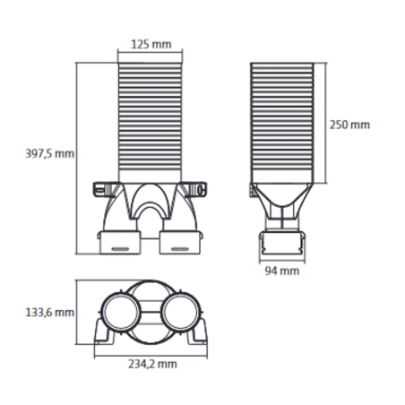 Difuzoriaus dėžutė 180° UBBINK Air Excellent Dn 125 - 2 x Dn 75