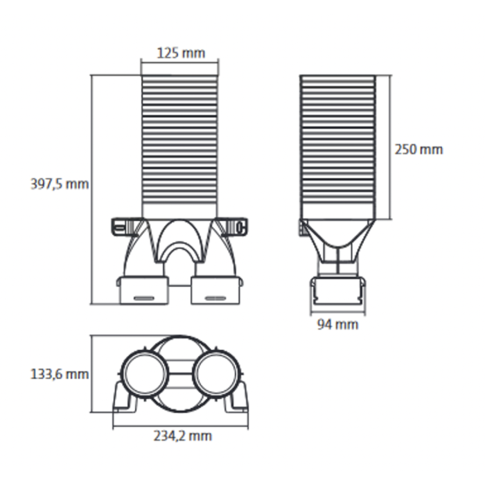 Difuzoriaus dėžutė 180° UBBINK Air Excellent Dn 125 - 2 x Dn 75