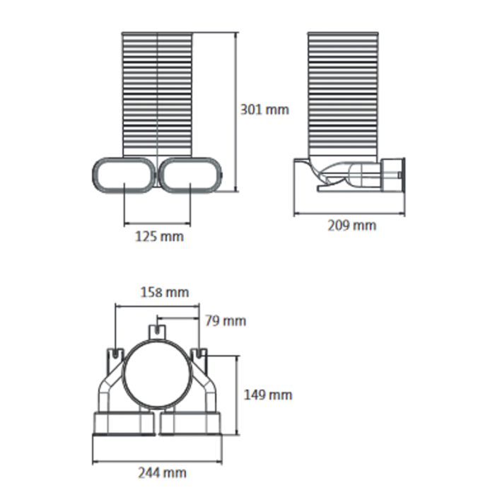 Difuzora kaste 90° UBBINK Air Excellent Dn 125 - 2 x Dn 100 x 50