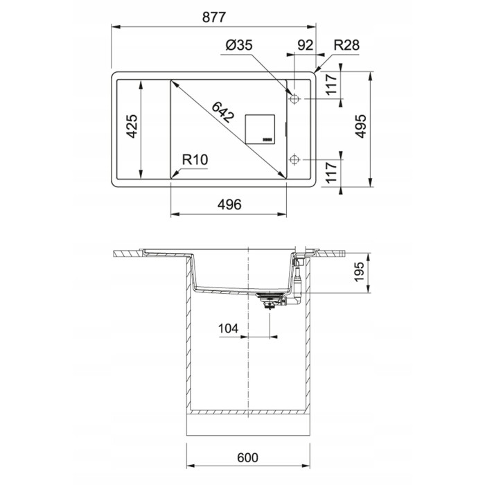 Мойка из керамогранита (гранит) FRANKE FRESNO FSG 611-88, черный-матовый