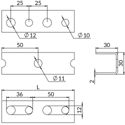 Perforeeritud profiil U-kujuline NICZUK 30 x 30 mm/2 mm, pikk 2 meetrit