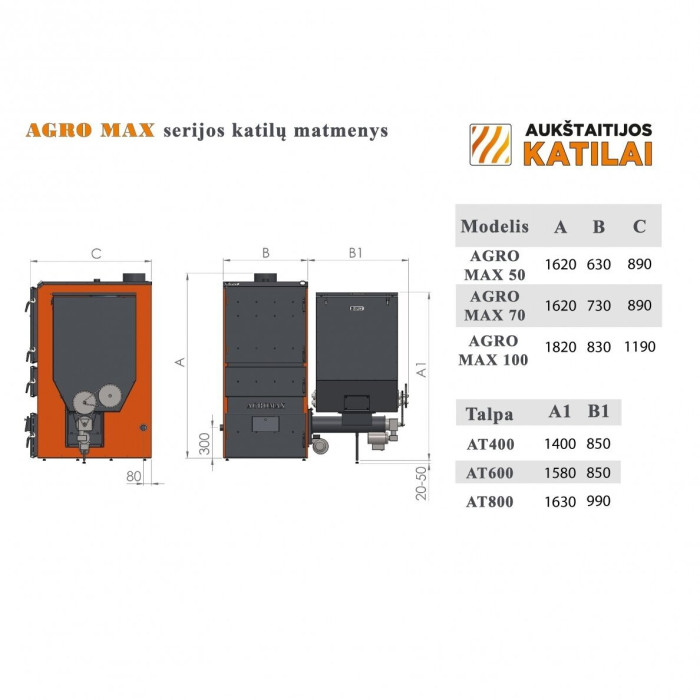 Universal pellet boiler AUKŠTAITIJOS BOILERS Agro Max 100/70 kW