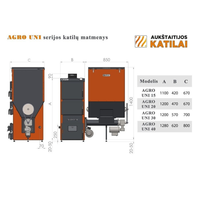 Универсальный пеллетный котел AUKŠTAITIJOS KATILAI Agro Uni 20 кВт