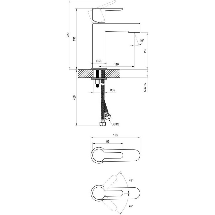 Washbasin faucet RAVAK Puri, without transfusion, black-matte