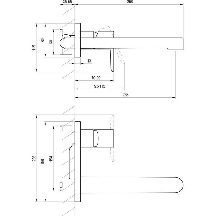 Priekšsienas jaucējkrāns izlietnei ar priekšsienas daļu RAVAK Puri, melni matēts