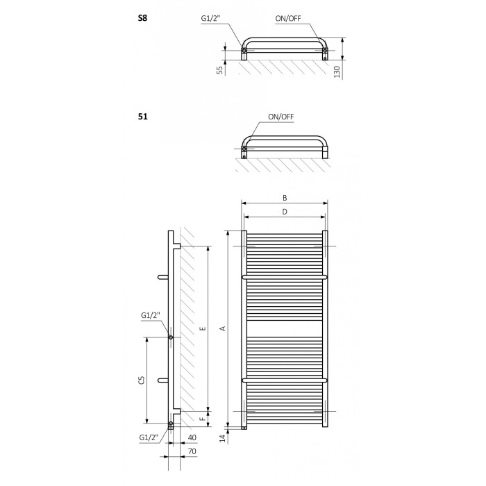 Towel rail TERMA MARLIN 430 x 1185, white (From exhibits)