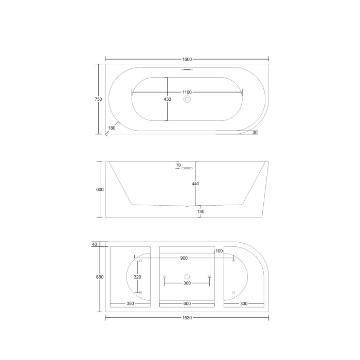 Akrila vanna MEPA Brīvais stūris L, 160 x 75 cm