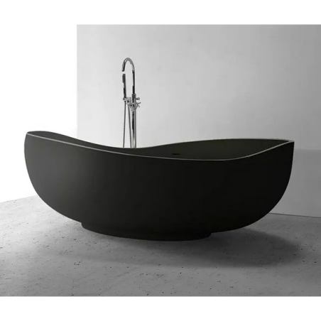 Akmens vannaTUB MEPA Bend Matt-Black 184 x 112 cm ar melnu matētu sifonu