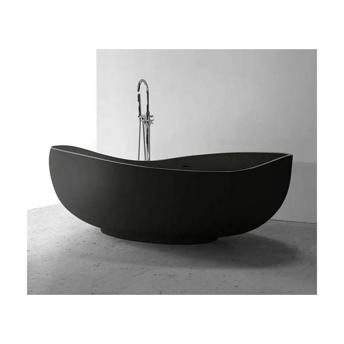Каменная ваннаTUB MEPA Bend матово-черная 184 x 112 см с черным матовым сифоном